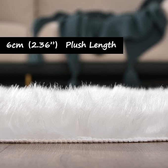 Goolela White Round Area Rug 5ft Fluffy Circle Faux Fur Sheepskin Carpet for Bedroom Living Room Fuzzy Furry Plush Washable