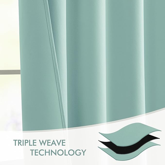 MIULEE Aqua Back Tab Blackout Curtains 108 Inch Long 2 Panels Set for Bedroom, Rod Pocket/Pinch Pleat Extra Long Thermal Insulated Living Room Darkening Pleated Light Blocking Drapes