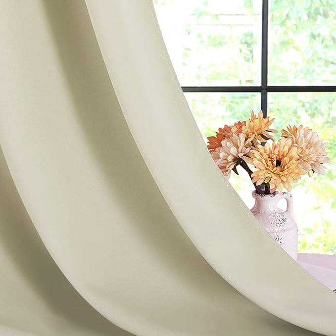 NICETOWN Blackout Curtains & Drapes for Bedroom, Beige, W34 x L48, Set of 2, Triple Weave Grommet Top Thermal Insulated Light Blocking Panels for Bathroom/Living Room