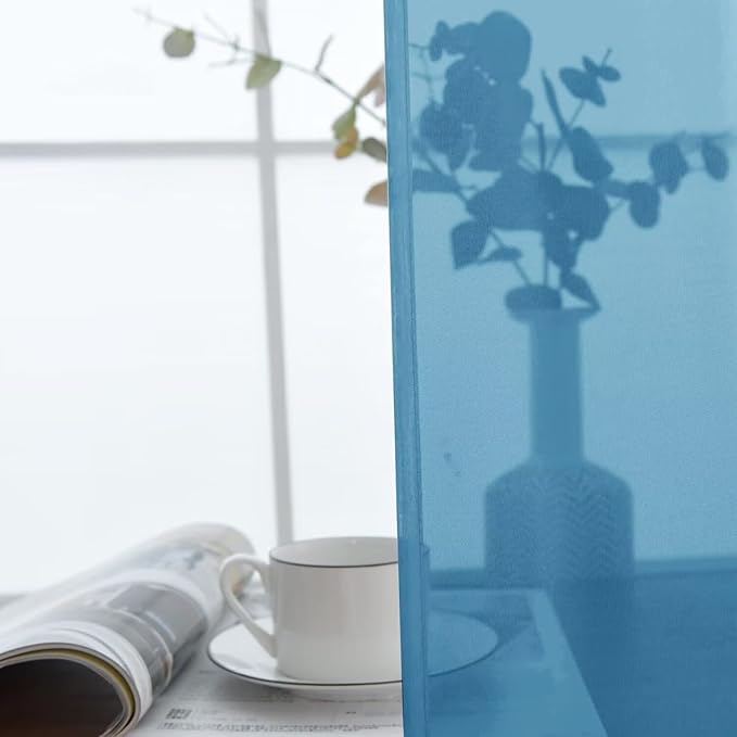 SpaceDresser Basic Rod Pocket Sheer Voile Window Curtain Panels Blue 1 Pair 2 Panels 52 Width 84 Inch Long for Kitchen Bedroom Children Living Room Yard（Blue, 52W x 84L）