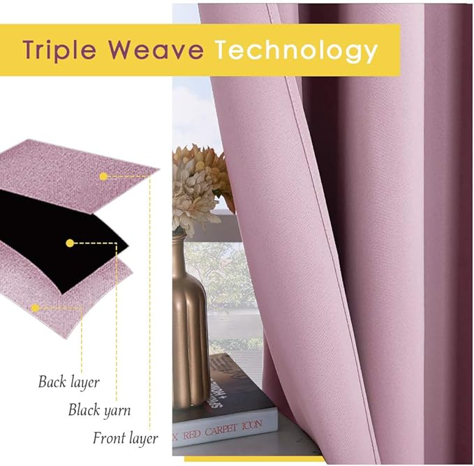 NICETOWN Blackout Window Curtains 70" L, 2 Panels, 34 inch, Baby Pink, Grommet Top Room Darkening Thermal Insulated Vertical Window Drapes Modern for Flat/Apartment