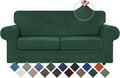 WEERRW Velvet Couch Covers for 2 Cushion Couch Sofa - High Stretch Velvet Plush 3 Pieces Sofa Slipcovers with Elastic Bottom, Furniture Protector for Pets, Machine Washable, Emerald Green, Medium