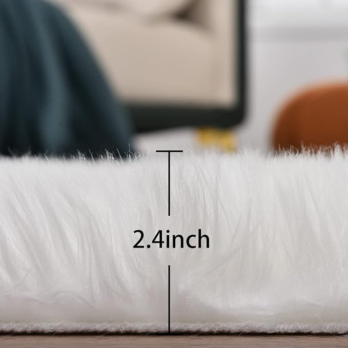 ORINOVA White Shag Rugs for Living Room 9x12 Area Rugs for Bedroom Large Washable Furry Faux Sheepskin Fluffy Fur Rug for Nursery Rectangle Rug