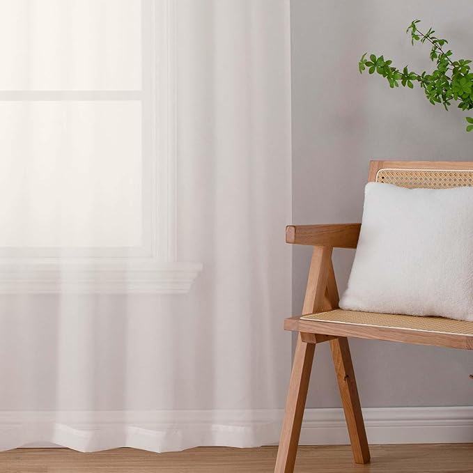 Extra Long Sheer Ivory Curtains for Bedroom Living Room 120 Inches Long 2 Panels Set, Solid Soft Light Filtering Rod Pocket Sheer Window Curtains, Ivory, Each 42" Wx120 L Inch