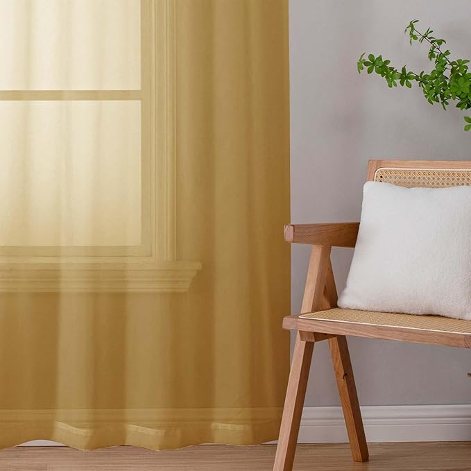 Sheer Gold Curtains for Bedroom Living Room 54 Inch Length 2 Panels Set, Solid Soft Airy Light Filtering Window Treatments, Modern Rod Pocket Drapes, Gold, 42" Wx54 L Inches
