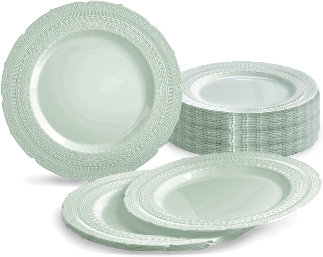 " OCCASIONS " 60 Plates Pack, Extra Heavyweight Disposable Vintage Wedding Party Plastic Plates (8.25'' Appetizer/Dessert Plate, Chateau in Mint)