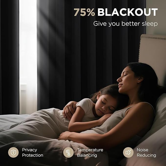 Joydeco Blackout Curtains 72 Inches Long 2 Panels Set, Thermal Insulated Long Curtains& Drapes 2 Burg, Room Darkening Drapes for Bedroom Living Room (Black, W37 x L72 Inch)