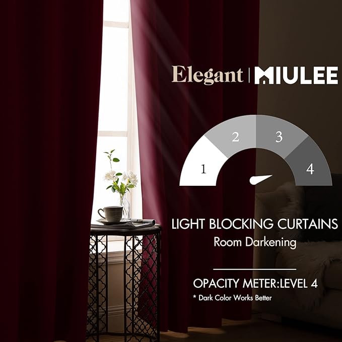 MIULEE 90" Long Blackout Curtains for Christmas, Room Darkening Thermal Insulated Drapes Solid Window Treatment Set Grommet Top Light Blocking Curtain for Living Room/Bedroom 2 Panels Wine Red