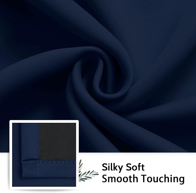 SimpleHome 100% Blackout Curtains for Bedroom,Thermal Insulated Grommet Window Drapes Room Darkening Navy Blue Curtains for Living Room with Black Back,52 x 84 Inch,2 Panels