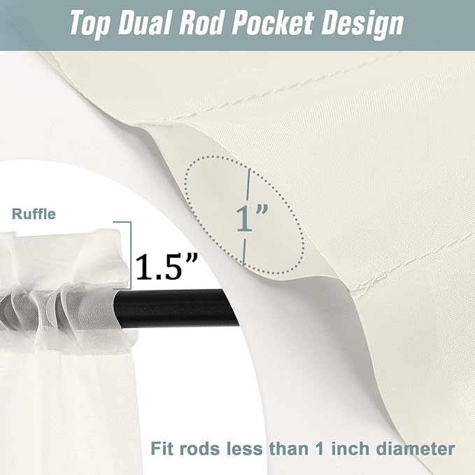Extra Wide Ivory Sheer Curtains for Windows 108 inches Long, Lightweight Light Filtering Soft Drapes for Living Room Bedroom, Dual Rod Pocket Sheer Curtains, 2x59Wx108L inches, 9FT, 2PCS
