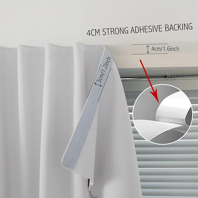 Blackout Curtains for Bedroom Sticky Curtain Blackout Window Cover Self Adhesive Curtains Rod No Drillng, 35" W X 71" L, Light Grey, 1 Panel