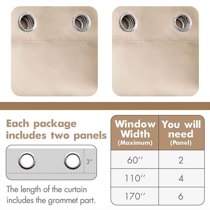 MIULEE Room Darkening Curtains Thermal Insulated Drapes Solid Window Treatment Set Grommet Top Light Blocking Blackout Curtain for Living Room/Bedroom 2 Panels 72 x 84 inch Beige