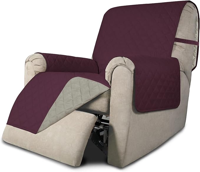 Easy-Going Recliner Chair Slipcover Reversible Sofa Cover Water Resistant Couch Cover Furniture Protector with Elastic Straps for Pets Dog (Recliner 22 inch, Wine/Beige)