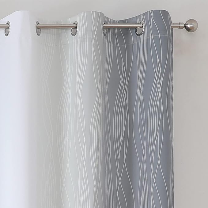 Estelar Textiler Full Room Darkening Greyish White and Grey Blackout Curtains 63 Inch Length 2 Panels Set, Ombre Thermal Insulated Full Light Blocking Grommet Gray Blackout Drapes for Bedroom, 42Wx63L