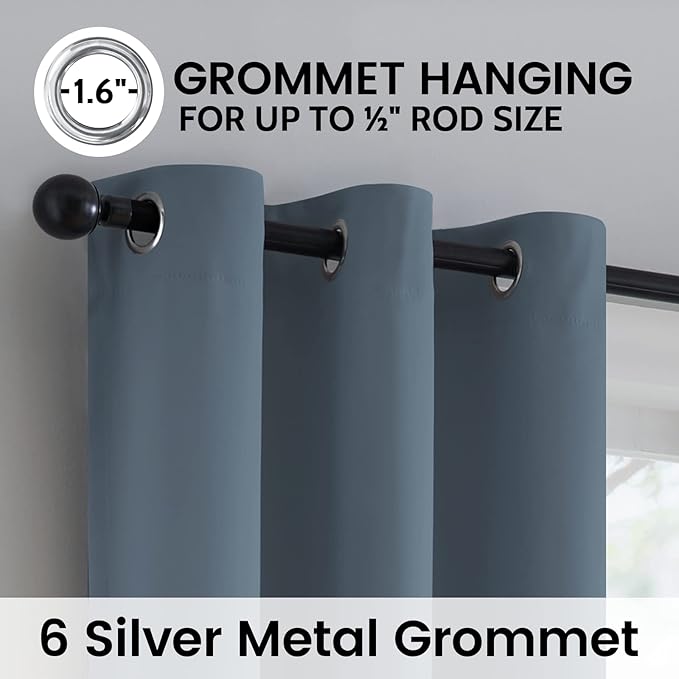 SimpleHome 100% Blackout Curtains for Bedroom,Thermal Insulated Grommet Window Drapes Room Darkening Stone Blue Curtains for Living Room with Black Back,42 x 84 Inch,2 Panels