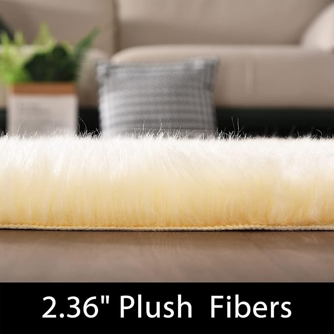 Latepis Rug for Living Room 6x8 Yellow Faux Fur Fluffy Rug Sheepskin Furry Rugs for Bedroom Shaggy Plush Rugs Home Décor, Rectangle