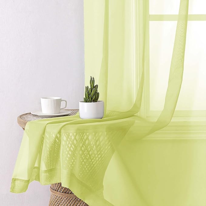 Lecloud Lemon Sheer Curtains 96 Inches Long 2 Panels, Solid Voile Dual Rod Pockets Living Room Decor Window Curtains for Bedroom, Light Filtering Airy Transparent Drapes, Each Panel 42" W x 96" L