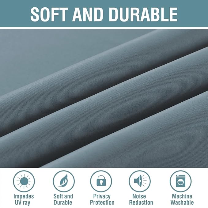 H.VERSAILTEX Blue Curtains/Drapes Blackout for Bedroom Room Darkening Thermal Curtains for Living Room Noise Reducing Sound Proof Solid Grommet Curtain (One Panel, Stone Blue, 52" W x 102" L)