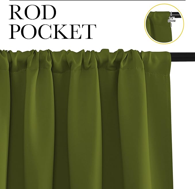NICETOWN Blackout Curtains for Bedroom, Blackout Curtain Panels, Olive, 1 Pair, 70 by 63-inch, Window Treatment Energy Saving Thermal Insulated Solid Rod Pocket Blackout Drapes/Draperies