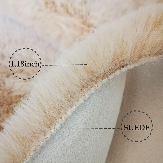 Ghouse Ultra Soft Faux Rabbit Fur Rug, Machine Washable Area Rugs for Bedroom Fluffy Rugs for Living Room, No-Shedding Carpet Sheepskin Runner Rugs Light Brown Beige 2x10 Feet