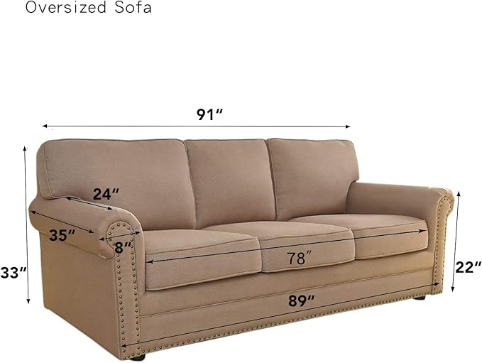 Easy-Going Stretch Oversized Sofa Slipcover 1-Piece Sofa Cover Furniture Protector Couch Soft with Elastic Bottom for Kids, Polyester Spandex Jacquard Fabric Small Checks Snow White