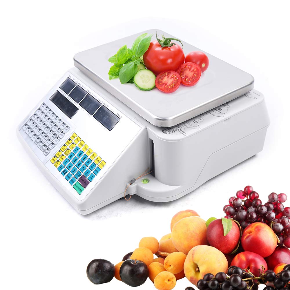 Commercial Digital Price Computing Scale with Thermal Label Printer, Electronic Weight Scale Price Computing Retail Food Meat Scale for Supermarkets, Grocery, 66Lbs Capacity
