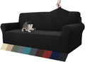 ZNSAYOTX 1 Piece Jacquard Couch Covers for 3 Cushion Couch Living Room High Stretch Sofa Cover Pets Dogs Friendly Anti Slip Thickened Slipcovers Furniture Protector (Sofa, Black)