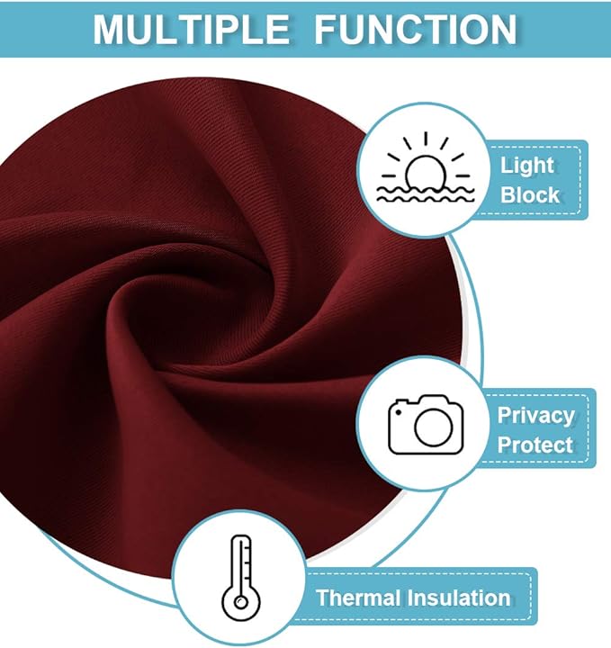 RYB HOME Short Blackout Curtains for Bedroom, Room Darkening Insulated Summer Heat Light UV Blocking Energy Saving Drapes for Nursery, Width 34 by Length 48, Burgundy Red, Set of 2