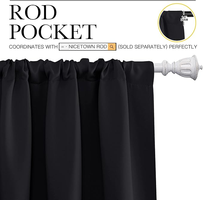 NICETOWN Black Out Curtain Panels for Kitchen - Energy Smart Decoration Thermal Insulating Blackout Drapes/Draperies for Small Window (2 Panels, 34 in x 54 in (W x L))