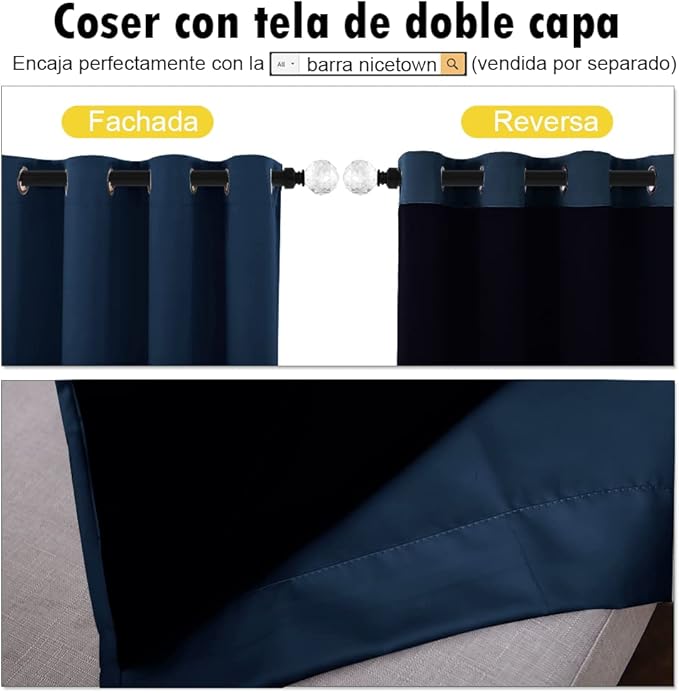 NICETOWN Complete 100% Blackout Curtain Set, Thermal Insulated & Energy Efficiency Window Draperies for Guest Room, Full Shading Panels for Shift Worker and Light Sleepers, Navy Blue, 42W x 84L, 2 Pcs