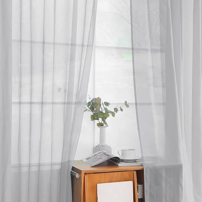 youleyar Solid Sheer Rod Pocket Curtain Voile Draperies 2 Panels White Beige Black Grey Ivory 52 Inch Width 54 Inch Long 1 Pair for Kitchen Bedroom Children Living Room Yard (Silver Grey,52Wｘ54L)