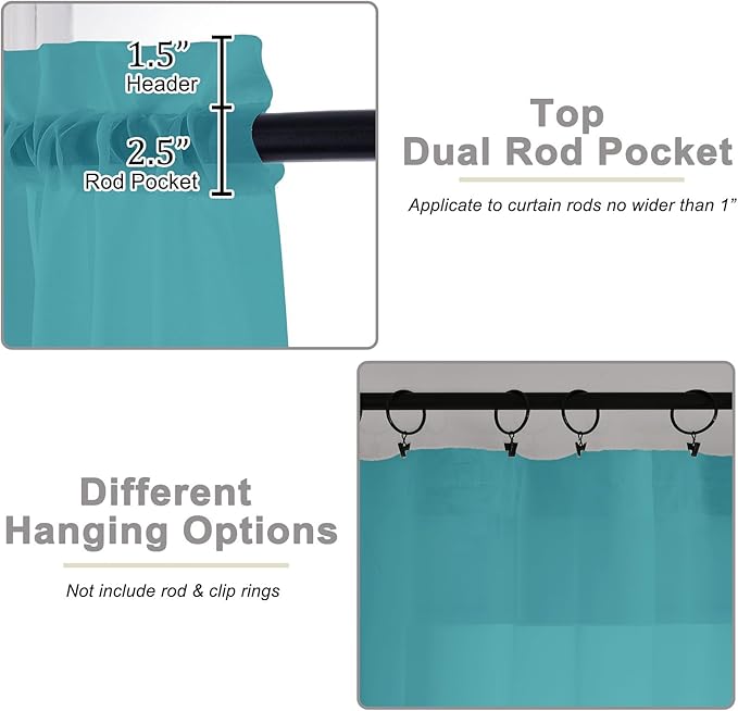 Sheer Turquoise Curtains for Bedroom Living Room 54 Inch Length 2 Panels Set, Solid Soft Airy Light Filtering Window Treatments, Modern Rod Pocket Drapes, Turquoise, 42" Wx54 L Inches