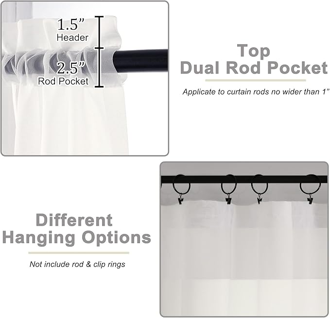 Sheer Ivory Curtains for Bedroom Living Room 63 Inch Length 2 Panels, Airy Soft Light Filtering Sheer Dining Room Curtains, Modern Rod Pocket Drapes, Ivory, Each 42" Wx63 L Inches
