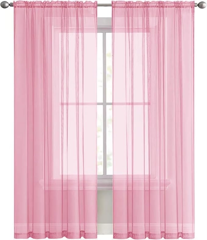 SpaceDresser Sheer Voile Window Treatment Rod Pocket Curtain Panels for Kitchen Bedroom Living Room Drapes Sunlight Filtering Privacy Semi Home Decor Assorted (Light Pink, 52 W x 72 L)