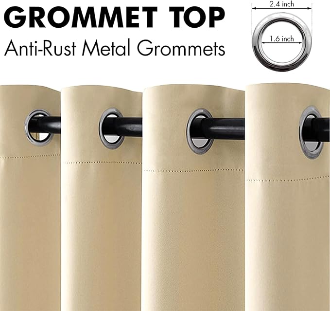 MIULEE 63" Long Room Darkening Curtains Thermal Insulated Drapes Solid Window Treatment Set Grommet Top Light Blocking Blackout Curtain for Living Room/Bedroom 2 Panels Cream Beige