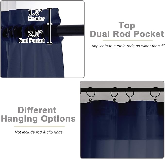 Navy Blue Sheer Curtain for Bedroom Living Room 78 Inches Long 2 Panels Set, Solid Soft Airy Light Filtering Sheer Window Curtains, Modern Rod Pocket Door Curtain, 42" Wx78 L Inches