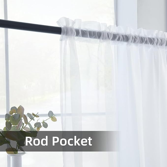 youleyar Solid Sheer Rod Pocket Curtain Voile Draperies 2 Panels White Beige Black Grey Coffee 42 Inch Width 45 Inch Long 1 Pair for Kitchen Bedroom Children Living Room Yard(White,42Wｘ45L)