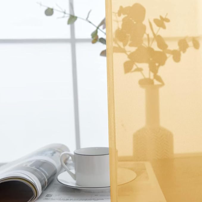SpaceDresser Basic Rod Pocket Sheer Voile Window Curtain Panels Gold 1 Pair 2 Panels 52 Width 45 Inch Long for Kitchen Bedroom Children Living Room Yard（Gold, 52W x 45L）