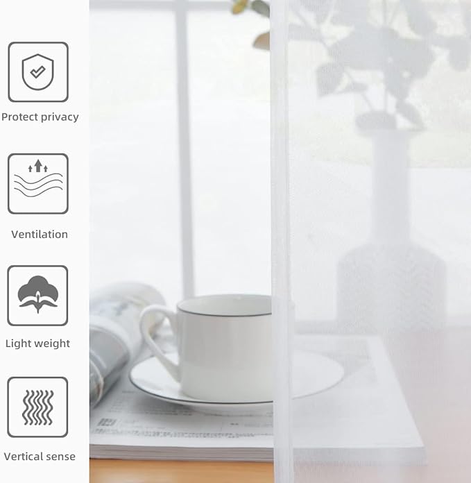 youleyar Solid Sheer Rod Pocket Curtain Voile Draperies 2 Panels White Beige Black Grey Coffee 42 Inch Width 45 Inch Long 1 Pair for Kitchen Bedroom Children Living Room Yard(White,42Wｘ45L)