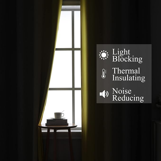 Ombre Gray and Yellow Blackout Curtains 54 Inch Length 2 panels, Full Room Darkening Curtains for Kids Room, Grommet Thermal Insulated Gradient Drapes, Light Blocking Curtains for Bedroom, 52x54 Inch