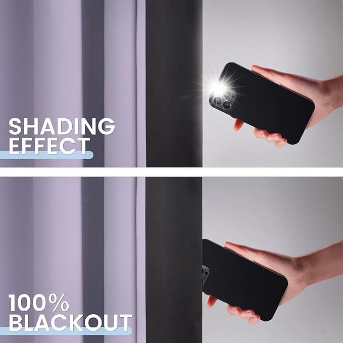 SimpleHome 100% Blackout Curtains for Bedroom,Thermal Insulated Lilac Grommet Window Drapes Room Darkening Curtains for Living Room with Black Back,38 x 84 Inch,2 Panels