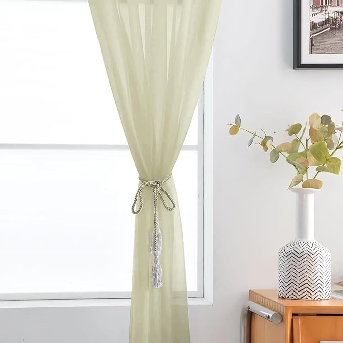 SpaceDresser Basic Rod Pocket Sheer Voile Window Curtain Panels Sage Green 1 Pair 2 Panels 52 Width 63 Inch Long for Kitchen Bedroom Children Living Room Yard（Sage Green, 52W x 63L）