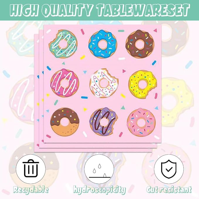 40Pcs Donut Party Decorations Pink Fake Donuts Birthday Plates and Napkins Set Party Supplies Baby Shower Donut Decorations