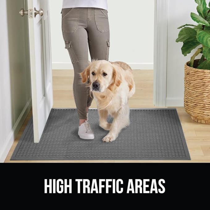 GORILLA GRIP® Ultra Absorbent Front Door Mat Outside Entrance, 72x24, Traps Dirt and Moisture, HydroABSORB Indoor Outdoor Doormat Holds Up to 2.75 Cups Water, Stain and Fade Resistant Welcome Mat Grey