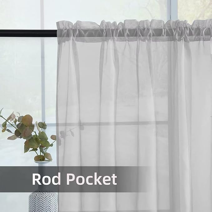 youleyar Solid Sheer Rod Pocket Curtain Voile Draperies 2 Panels White Beige Black Grey Ivory 52 Inch Width 54 Inch Long 1 Pair for Kitchen Bedroom Children Living Room Yard (Silver Grey,52Wｘ54L)