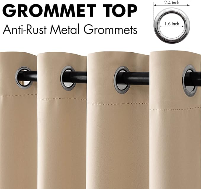 MIULEE Room Darkening Curtains Thermal Insulated Drapes Solid Window Treatment Set Grommet Top Light Blocking Blackout Curtain for Living Room/Bedroom 2 Panels 72 x 84 inch Beige