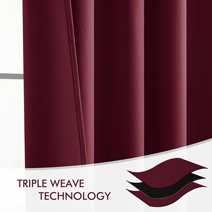 MIULEE Christmas Wine Red Back Tab Blackout Curtains 84 Inch Length 2 Panels Set for Living Room Bedroom Privacy, Rod Pocket/Pinch Pleat Thermal Insulated Room Darkening Pleated Light Blocking Drapes