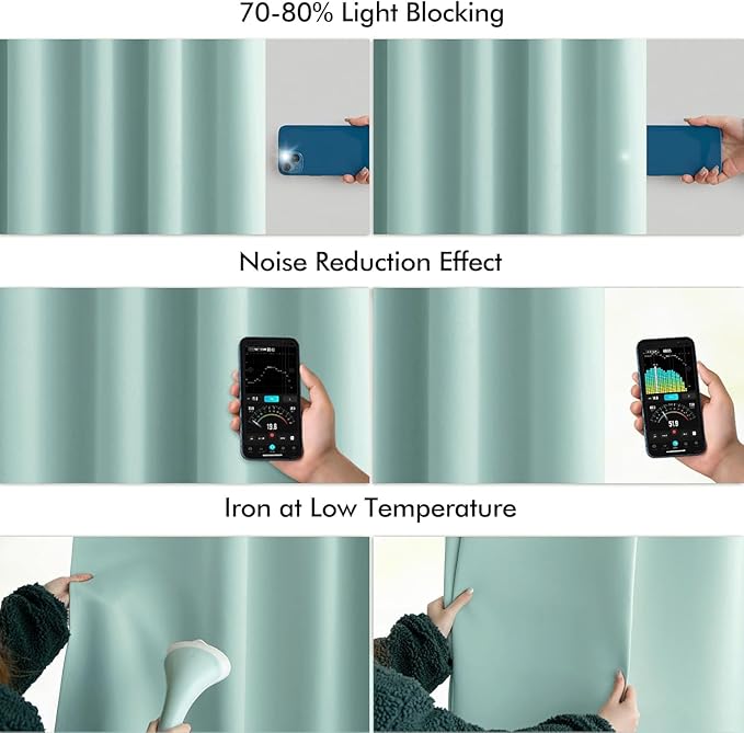 MIULEE Aqua Back Tab Blackout Curtains 90 Inches Long 2 Panels Set for Living Room Bedroom Privacy, Rod Pocket/Pinch Pleat Thermal Insulated Room Darkening Pleated Light Blocking Drapes