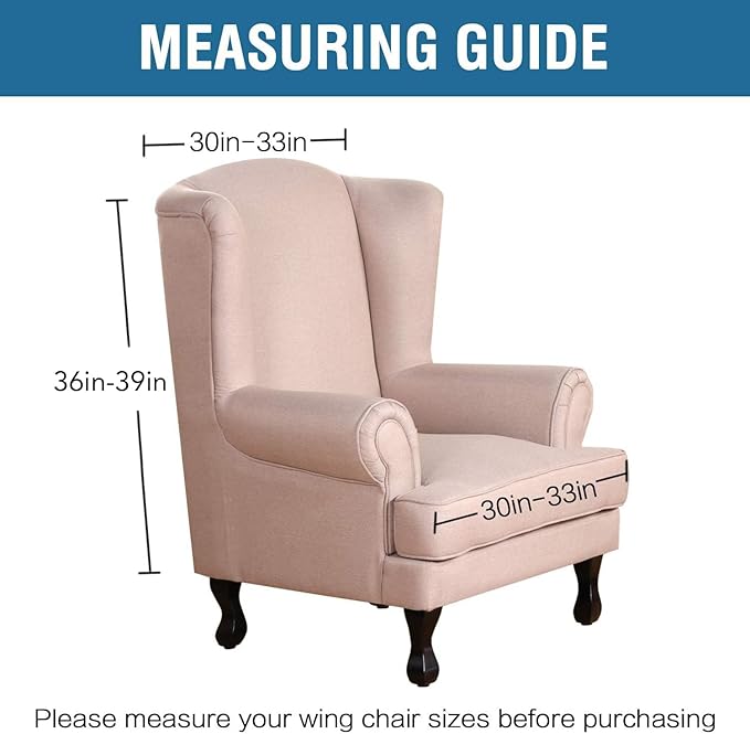 H.VERSAILTEX Wingback Chair Covers Velvet Plush Wing Chair Slipcover 1 Piece High Stretch Wing Back Chair Slipcovers Sofa Cover Furniture Cover with Elastic Bottom, Grey