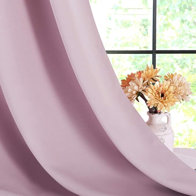 NICETOWN Blackout Curtain Panels for Bedroom, 2 Panels, Baby Pink, W42 x L40-inch, Thermal Insulated Grommet Top Blackout Draperies and Drapes for Basement